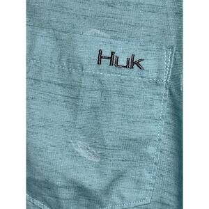 Huk Polo Shirt Mens Extra Large Green All Over Print Performance Stretch Fishing